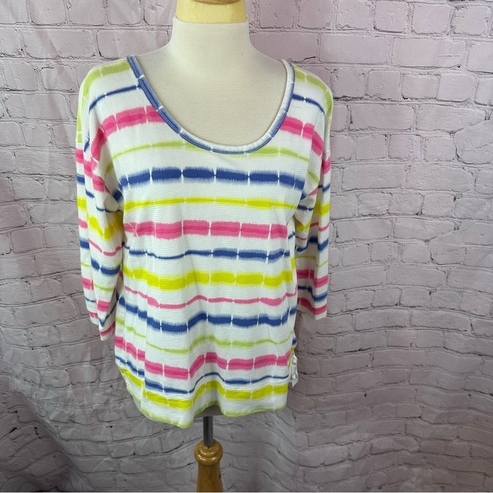 T by Talbots bright stripes Relaxed 3/4 Sleeve Blouse sz petite XL activewear